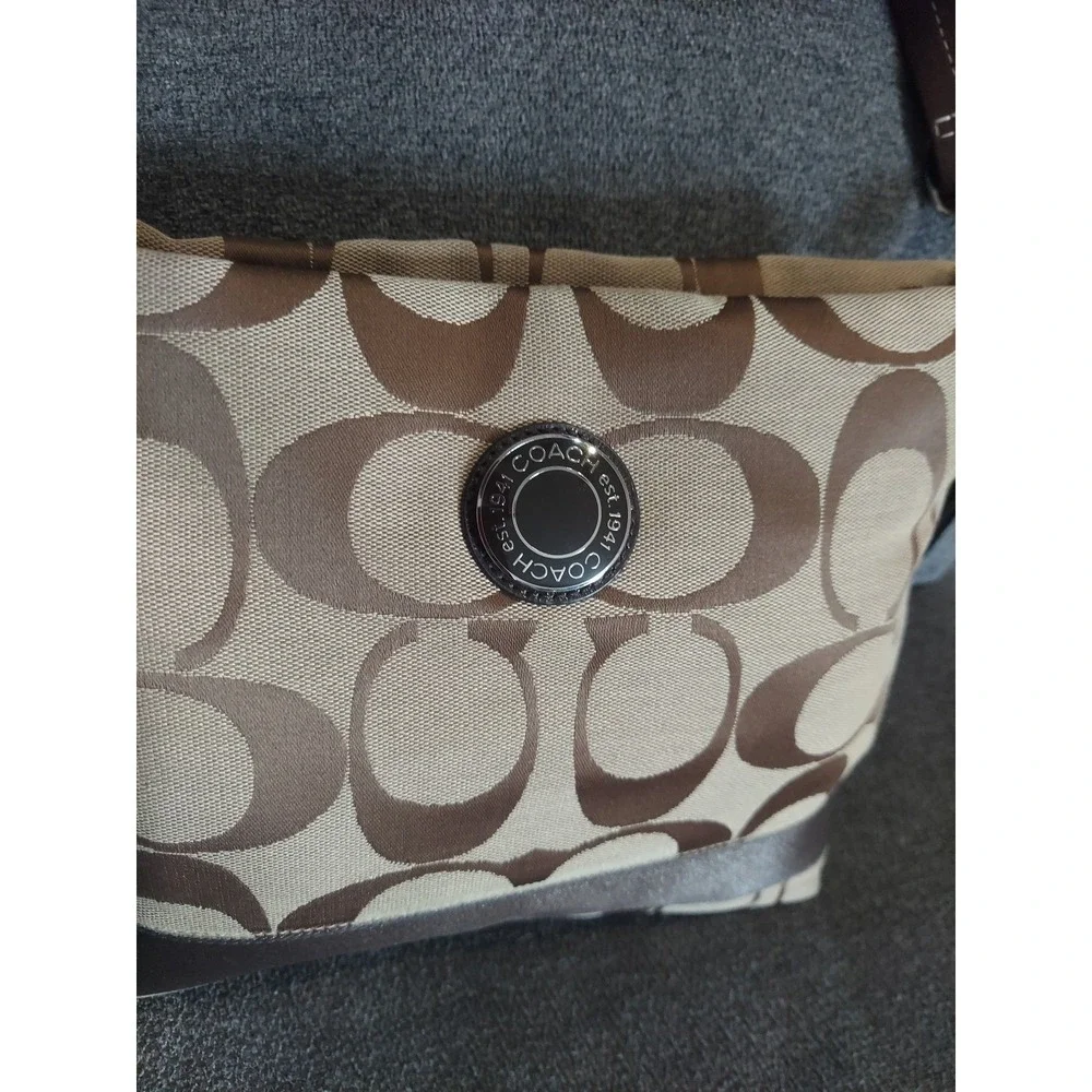 Coach Signature F19220 Crossbody Shoulder Handbag Purse Brown Coach Charm Pocket